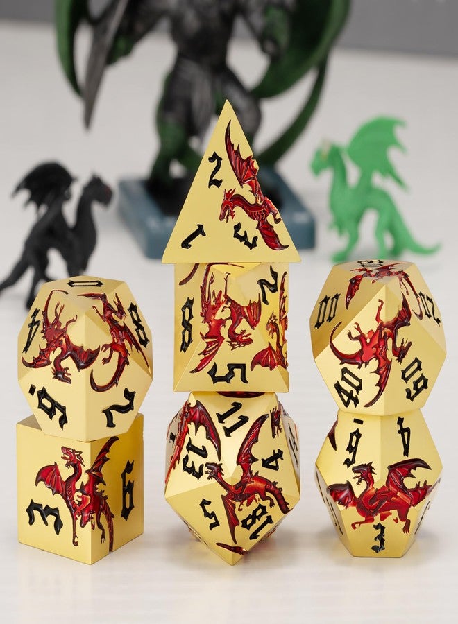 مجموعة نرد معدنية بتصميم تنين لألعاب تقمص الأدوار Dungeons and Dragons، نرد متعدد الأوجه بتصميم تنين، مجموعة من 7 قطع مع علبة هدايا - Image 3